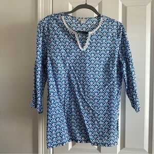 Talbots Blue and White Patterned Blouse